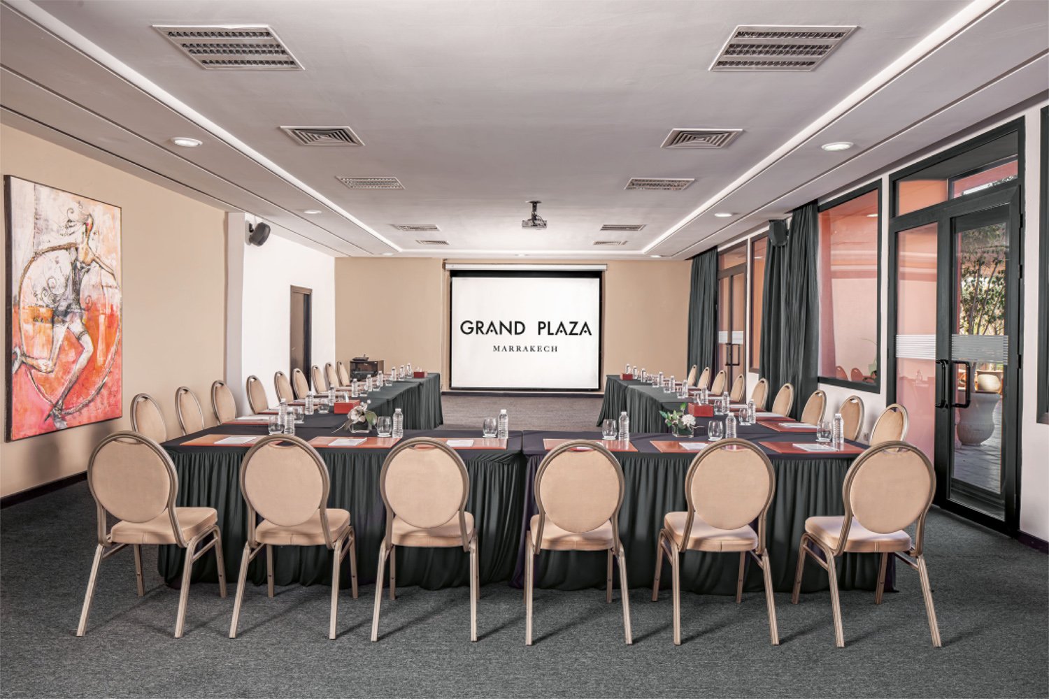 Meeting room set up in classroom style at the Grand Plaza Marrakech hotel
